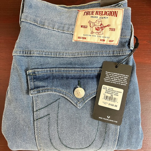 TRUE RELIGION RICKY SN FLAP RELAXED STRAIGHT 107799 JEANS 34 X 33 $159
